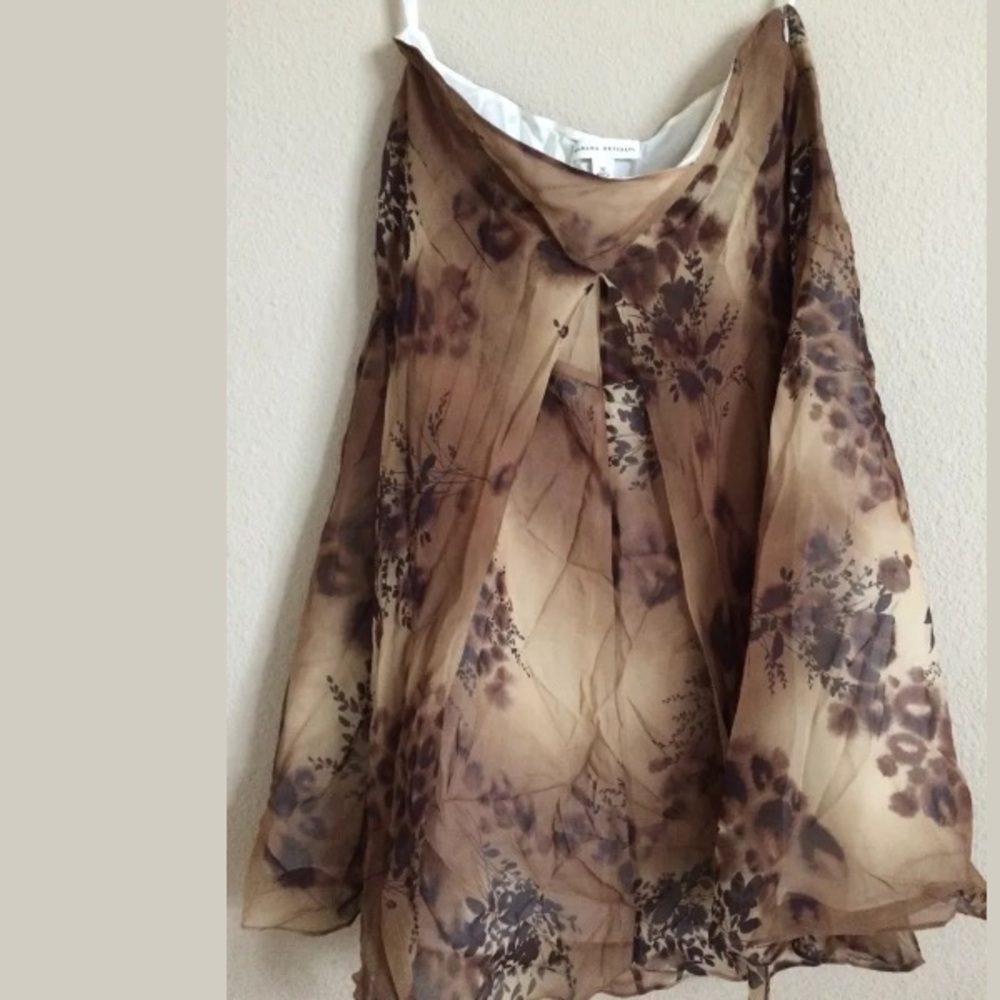 Banana Republic brown Floral Pleated Silk Skirt 10